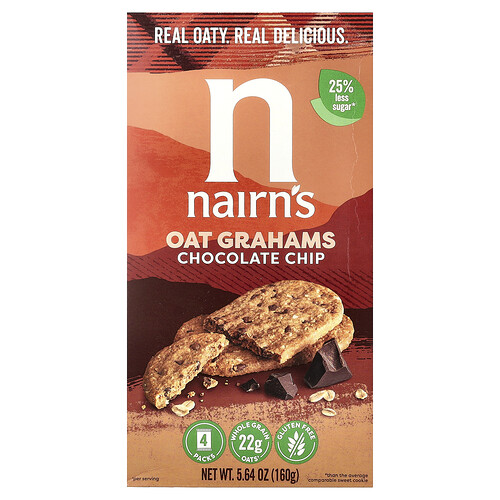 Nairn's Oat Grahams, Chocolate Chip, 4 Packs, 5.64 oz (160 g)