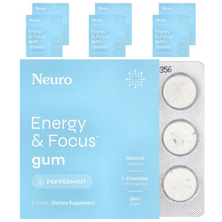 NeuroGum, Energy & Focus Gum, Pfefferminze, 6 Packungen, je 9 Stück