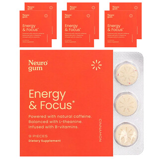 NeuroGum, 能量和專注力，肉桂味，6 包，每包 9 片