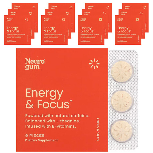 Neurogum Energy & Focus, Cinnamon, 12 Packs, 9 Pieces Each