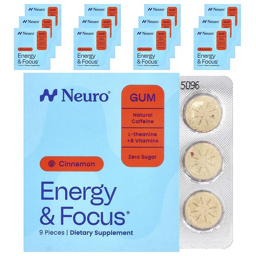NeuroGum, Energy & Focus, Cinnamon, 12 Packs, 9 Pieces Each