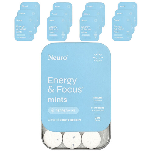 Neurogum Energy & Focus Mints, Peppermint, 12 Pack, 12 Pieces Each