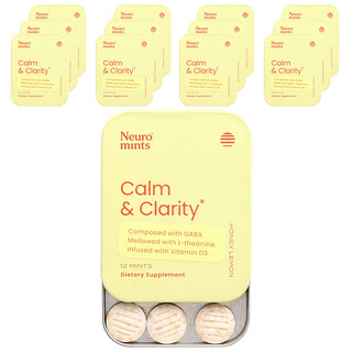 NeuroGum, NeuroMints, Calma y claridad, Miel y limón, Paquete de 12 piezas, 12 piezas cada una