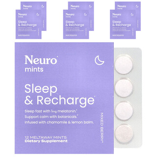 NeuroGum, NeuroMints, Sleep & Recharge, Gemengde Bessen, 6 Pakjes, 12 Meltaway Mints per stuk