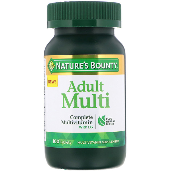 Nature's Bounty, Adult Multi, 완전한 종합 비타민, D3 함유, 100정