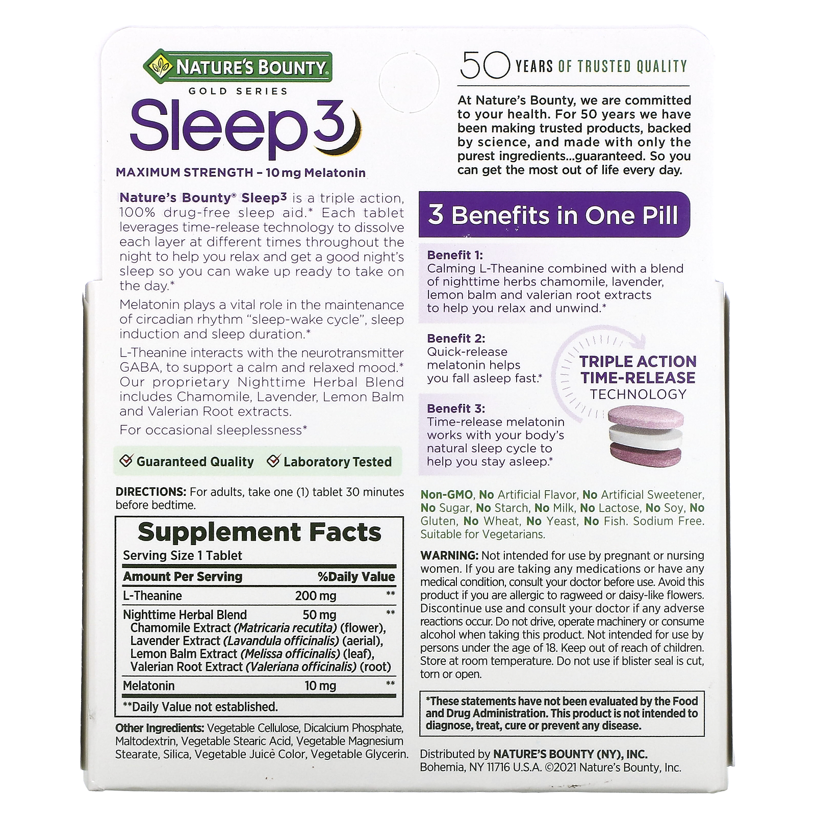 Nature's Bounty, Sleep 3, Maximum Strength, Drug-Free Sleep Aid, 60 Tri ...