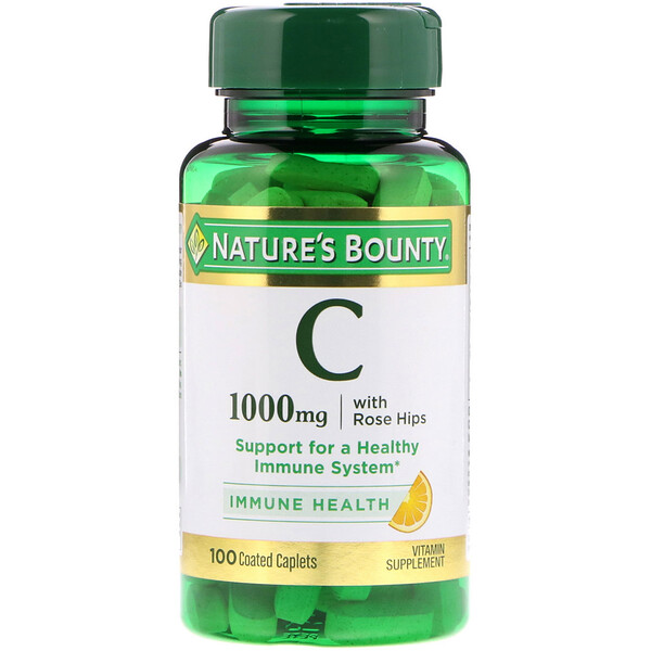 Nature's Bounty, Vitamina C con rosa mosqueta, 1000 mg, 100 comprimidos oblongos recubiertos