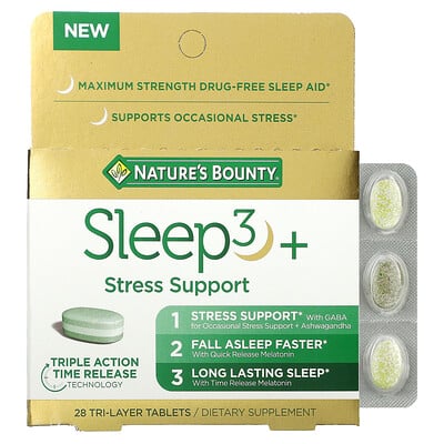 

Nature's Bounty, Sleep3+, Stress Support, 28 Tri-Layer Tablets