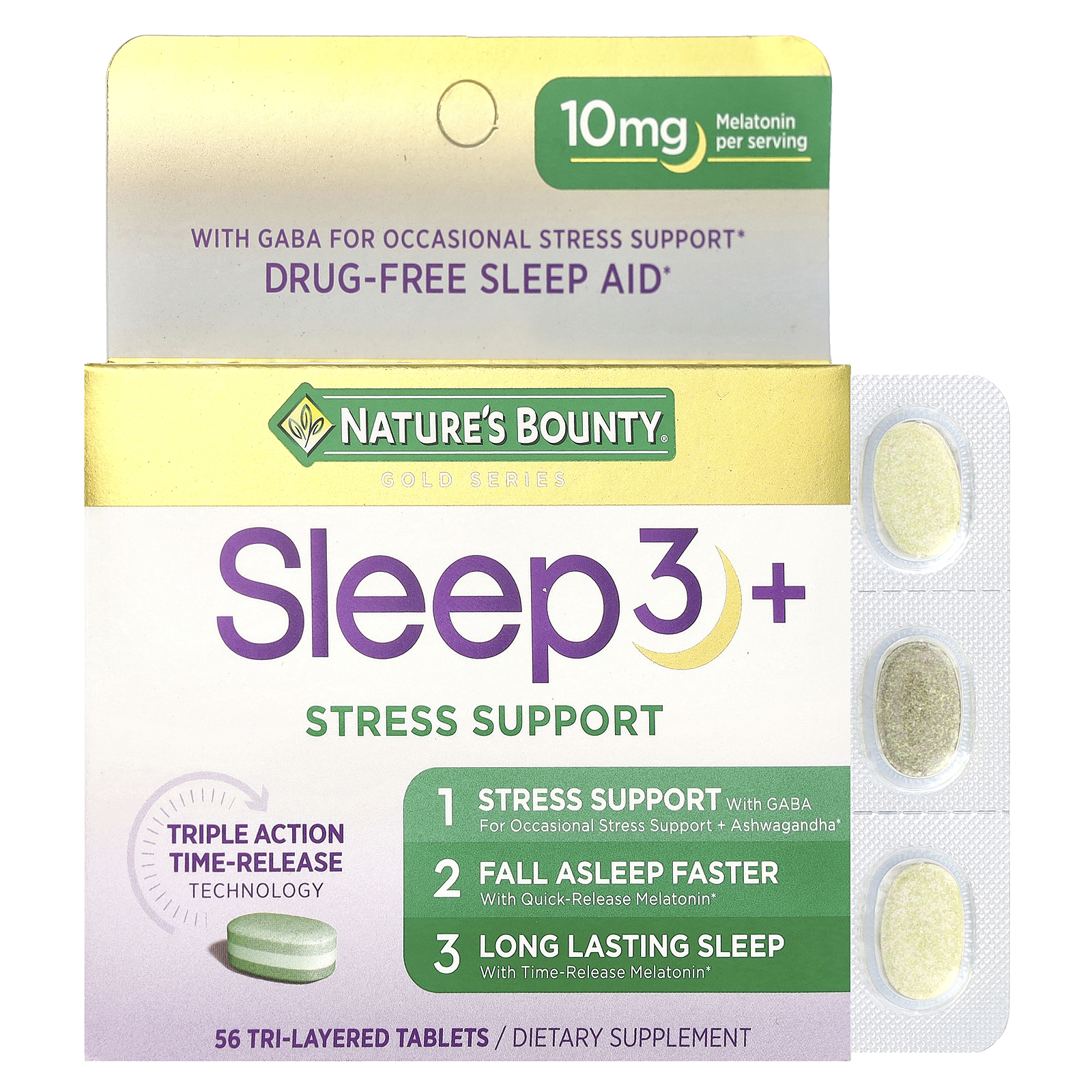 Nature's Bounty (네이처스바운티), Sleep 3 +, 스트레스 서포트, 3중 정제 56정
