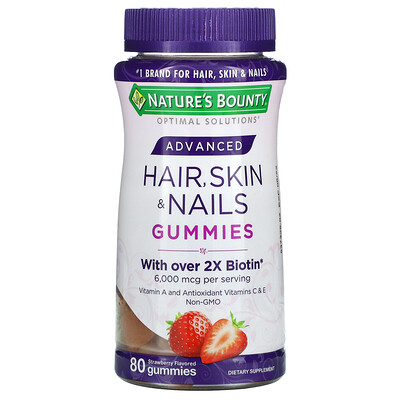 Nature's Bounty Жевательные мармеладки для волос кожи и ногтей с клубникой 80 жевательных таблеток