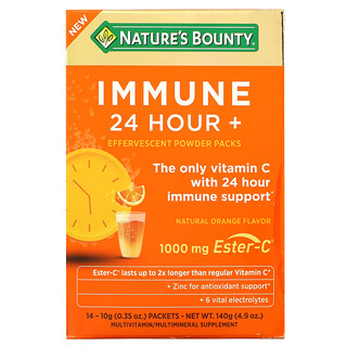 Nature's Bounty, Immune 24 Hour + шипучий порошок в пакетиках, натуральный апельсин, 14 пакетиков по 10 г (0,35 унции) каждый