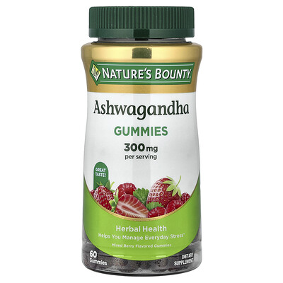 Nature's Bounty, Ashwagandha, Bayas mixtas, 60 gomitas (150 mg por gomita)