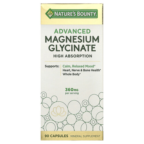 Nature's Bounty, Advanced Magnesium Glycinate, verbessertes Magnesiumglycinat, hohe Absorption, 90 Kapseln (120 mg pro Kapsel)