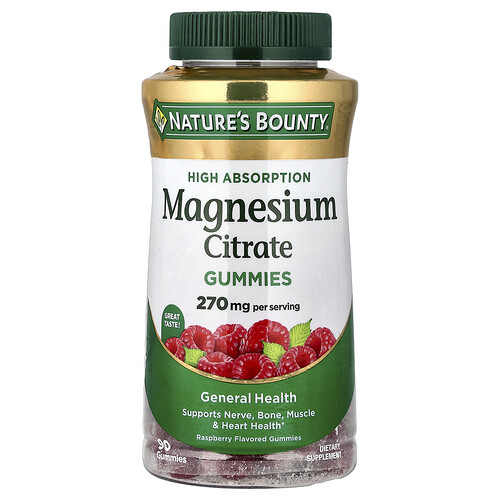 Nature's Bounty Magnesium Citrate Gummies, High Absorption, Raspberry, 90 Gummies (90 mg per Gummy)