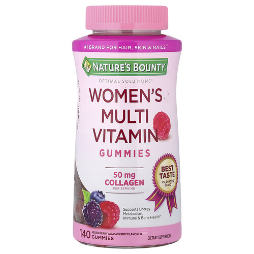 Nature's Bounty Optimal Solutions®, Women's Multi Vitamin Gummies, Mixed Berry & Raspberry, 140 Gummies