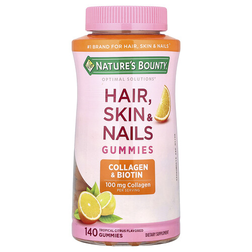 Nature's Bounty Optimal Solutions®, Hair, Skin & Nails Gummies, Tropical Citrus, 140 Gummies
