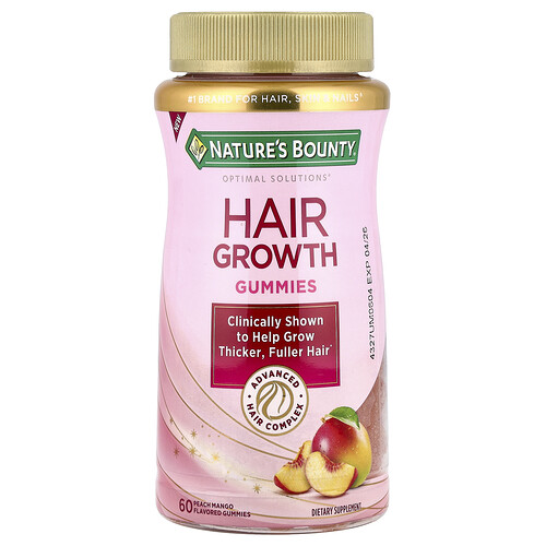 Nature's Bounty Hair Growth Gummies, Peach Mango, 60 Gummies