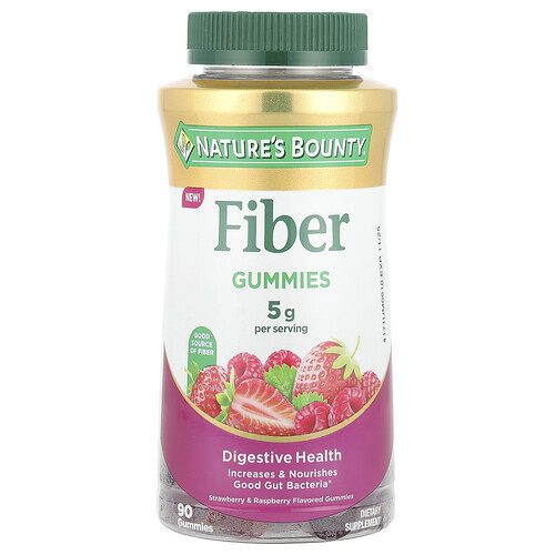 Nature's Bounty Fiber Gummies, Strawberry & Raspberry, 90 Gummies