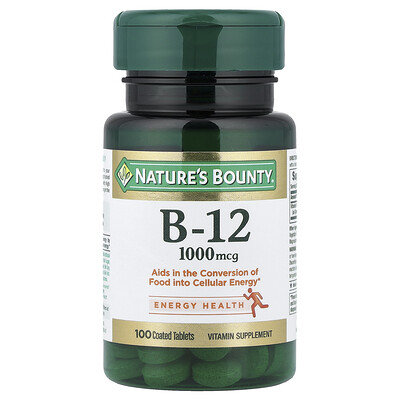 Nature's Bounty, Vitamina B12, 1000 mcg, 100 comprimidos recubiertos