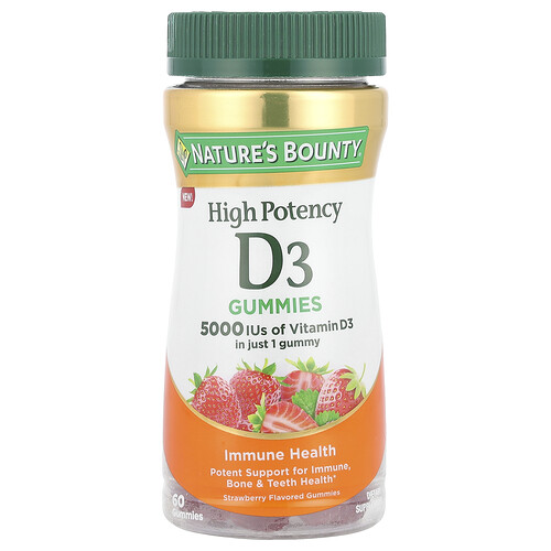 Nature's Bounty, Vitamin D3 Gummies, High Potency, Strawberry, 5,000 IU, 60 Gummies