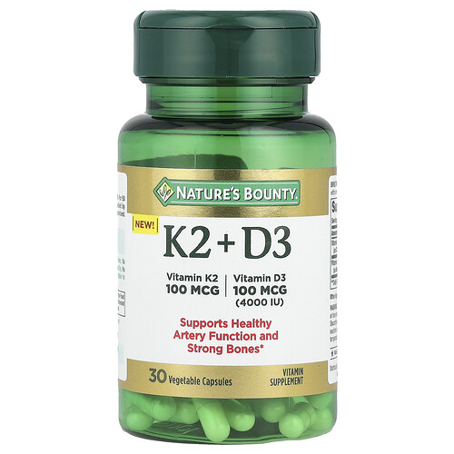 Nature's Bounty Vitamin K2 + D3, 30 Vegetable Capsules