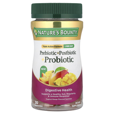 Nature's Bounty, Gomitas prebióticas, posbióticas y probióticas, Mango tropical, 30 gomitas