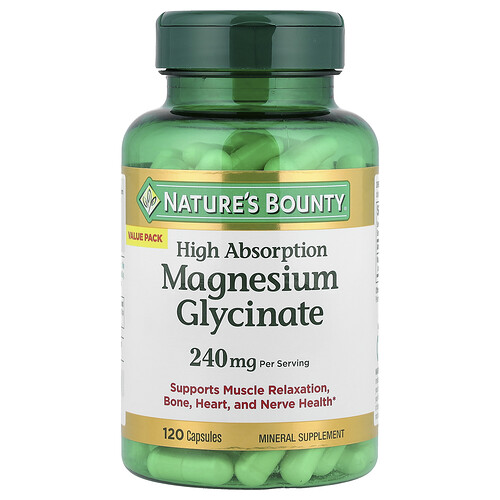 Nature's Bounty Magnesium Glycinate, High Absorption, 120 Capsules (120 mg per Capsule)