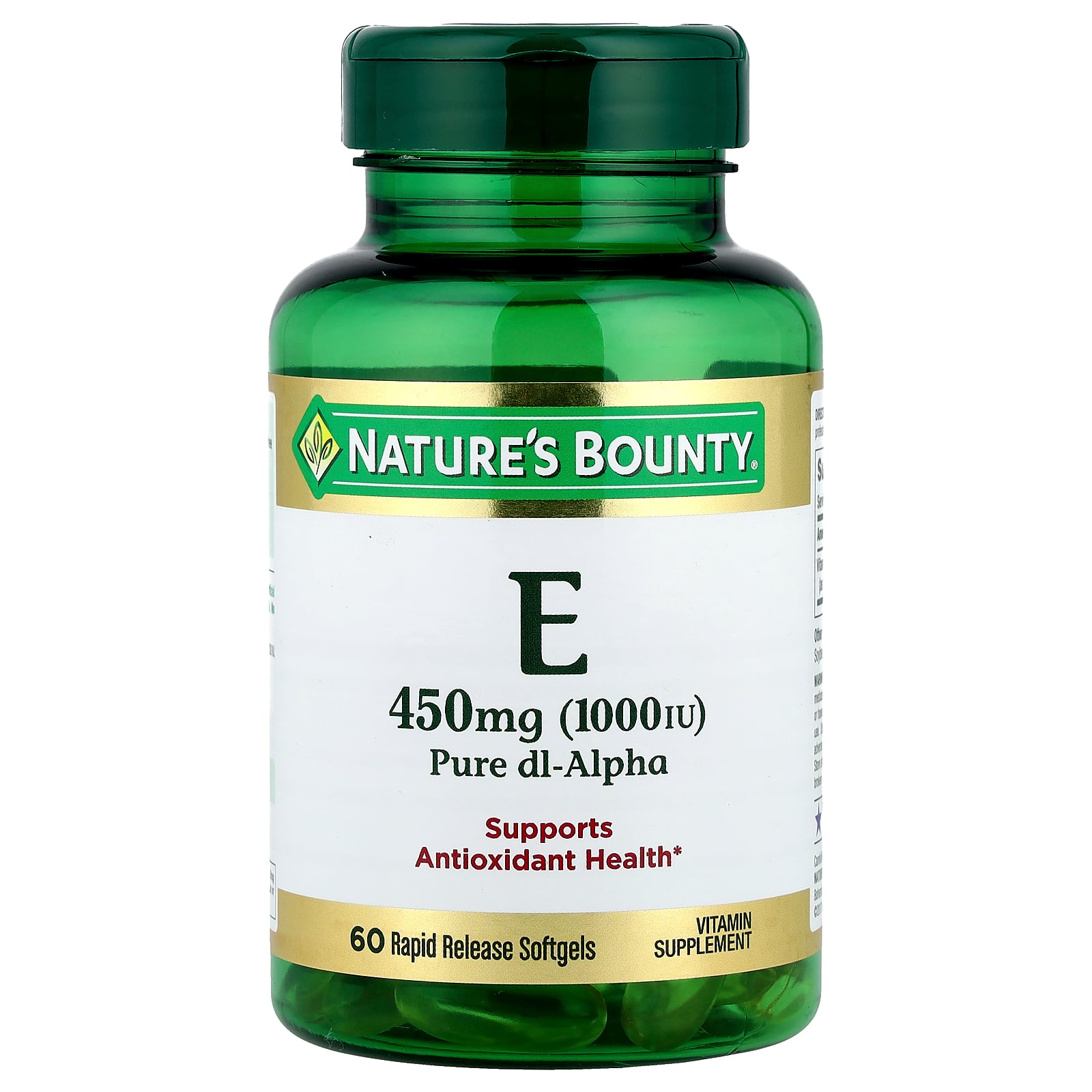 Nature's Bounty (네이처스바운티), 비타민E, 순수 Dl-알파, 450mg(1,000IU), 빠른 방출 소프트젤 60정