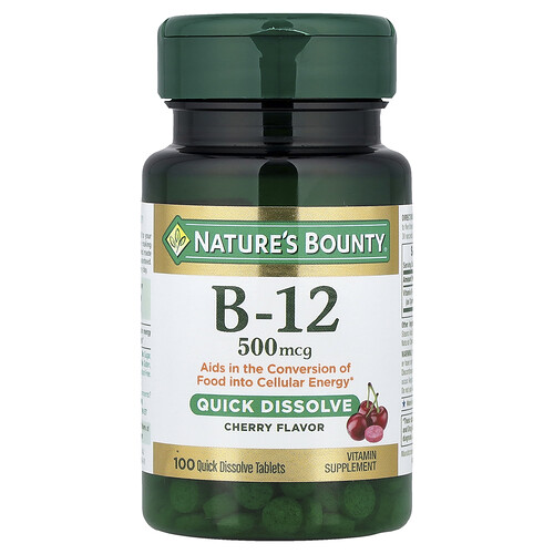 Nature's Bounty, Vitamin B-12, Cherry, 500 mcg, 100 Quick Dissolve Tablets