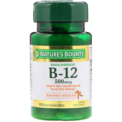 Nature's Bounty B-12,舌下,天然櫻桃風味,500微克,100微錠