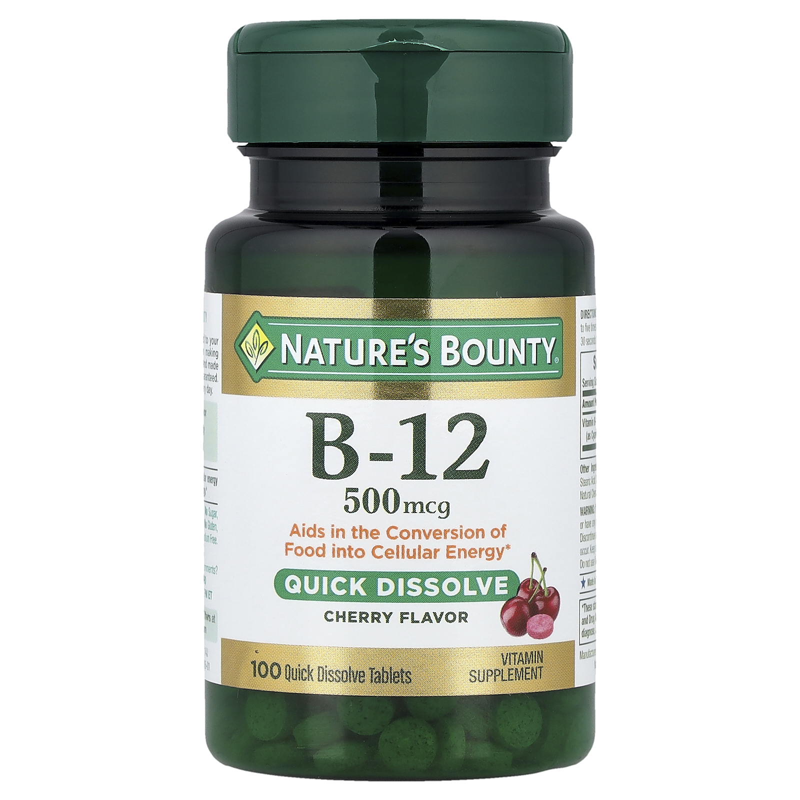 Nature's Bounty (네이처스바운티), 비타민B-12, 체리, 500mcg, 빠른 용해 정제 100정