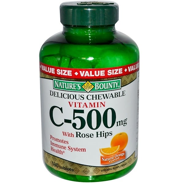 Nature's Bounty, Delicious Chewable Vitamin C-500 mg, With Rose Hips, Natural Orange Flavor, 180 Tablets (Discontinued Item) 