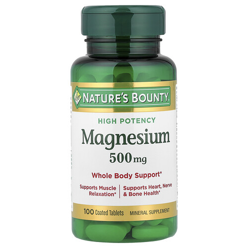 Nature's Bounty, Magnesium, hohe Potenz, 500 mg, 100 beschichtete Tabletten
