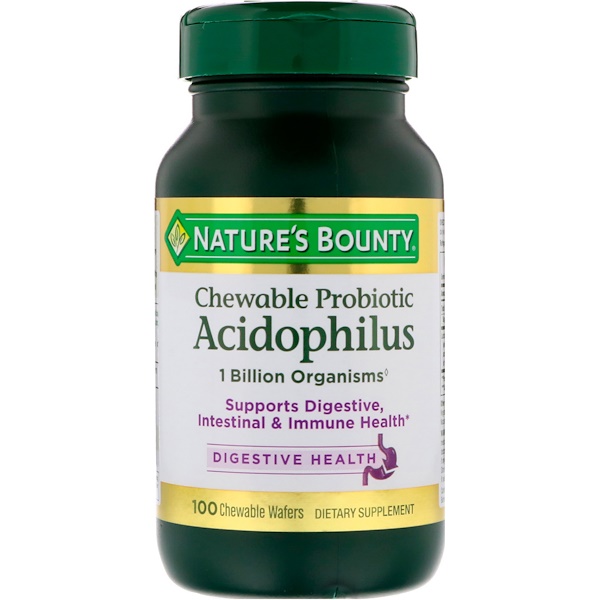 Nature's Bounty, Chewable Probiotic Acidophilus, Natural Strawberry Flavor, 100 Chewable Wafers