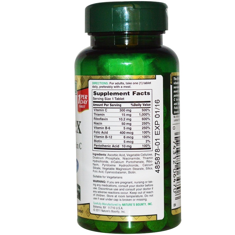 Nature's Bounty, B-Complex With Folic Acid Plus Vitamin C, 100 Tablets ...