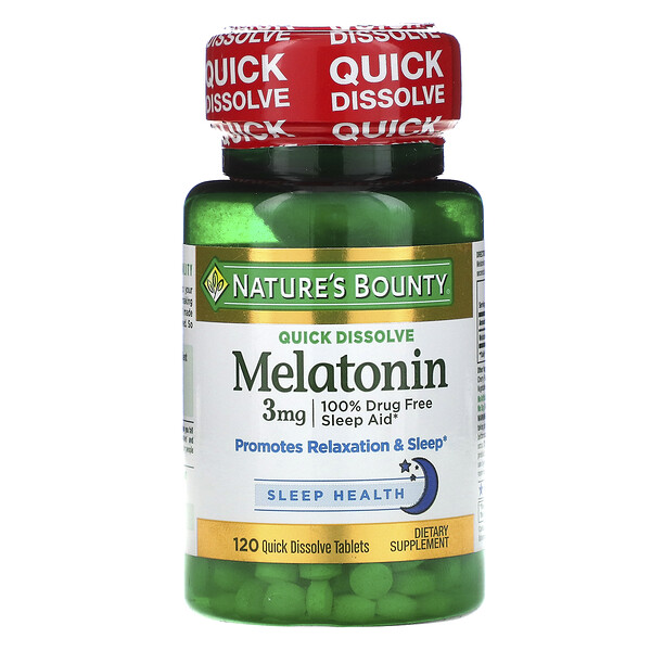 Nature's Bounty, Melatonin, Natural Cherry Flavor, 3 mg, 120 Quick Dissolve Tablets