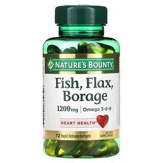Nature's Bounty, 魚、亜麻、ルリジサ、1,200 mg、速放性ソフトジェル72個
