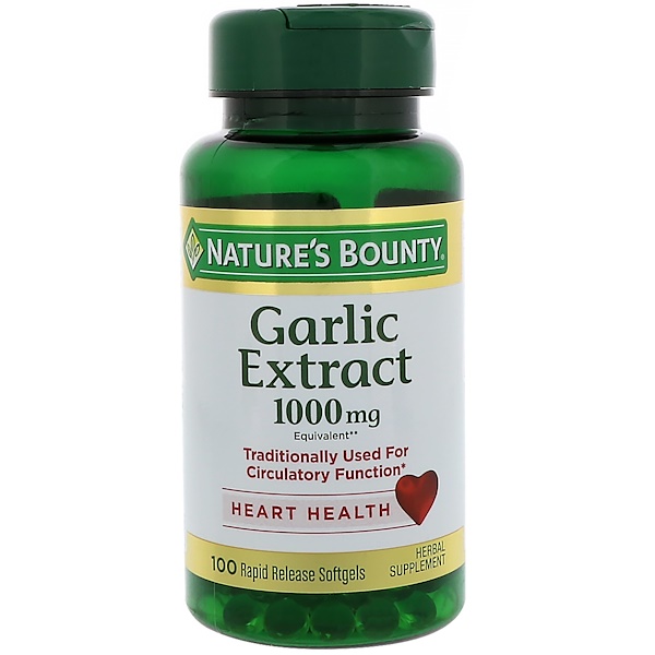 Nature's Bounty, Экстракт чеснока, 1000 мг, 100 мягких таблеток с быстрым высвобождением