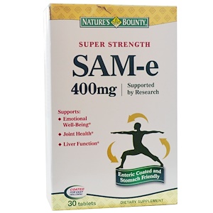 Nature's Bounty, SAM-e (S-Adenosyl-L-Methionine), суперсила, 400 мг, 30 таблеток
