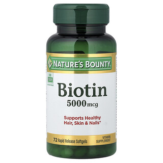 Nature's Bounty, Biotin, 5 000 μg, 72 měkkých kapslí s rychlým uvolňováním