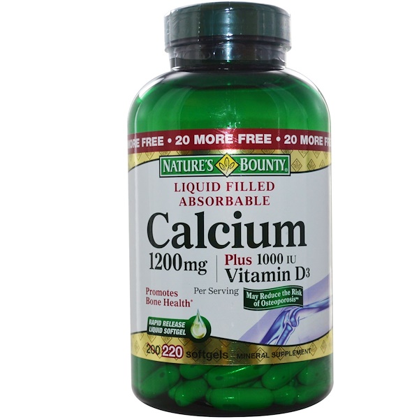 Nature's Bounty, Calcium Plus Vitamin D3, 1200 mg/1000 IU ...