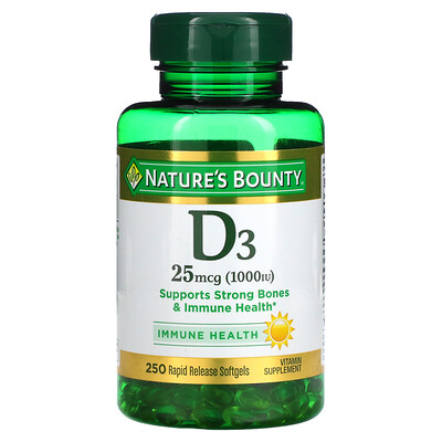 Nature's Bounty D3 25 мкг (1000 МЕ) 250 мягких таблеток ускоренного высвобождения