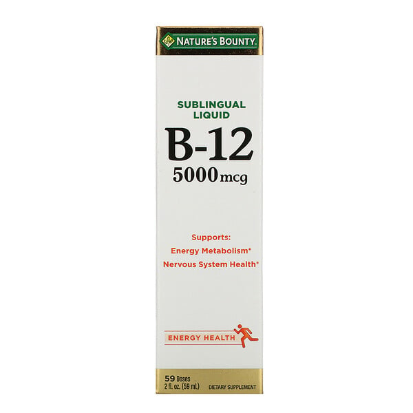 Nature's Bounty, Подъязычный жидкий витамин B12, 5000 мкг, 59 мл (2 жидких унции)