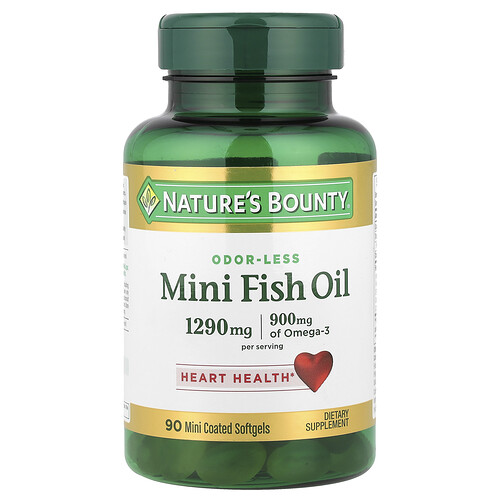 Nature's Bounty, Mini Fish Oil, Odor-Less, 90 Mini Coated Softgels (645 mg per Softgel)