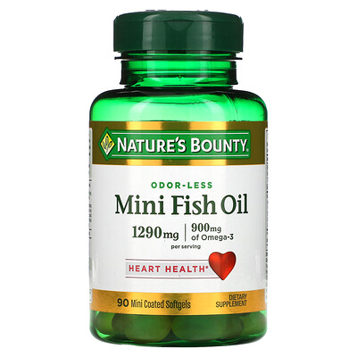 

Nature's Bounty, Odor-Less Mini Fish Oil, 645 mg, 90 Mini Coated Softgels
