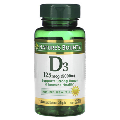 

Nature's Bounty, D3, 125 mcg (5,000 IU), 150 Rapid Release Softgels