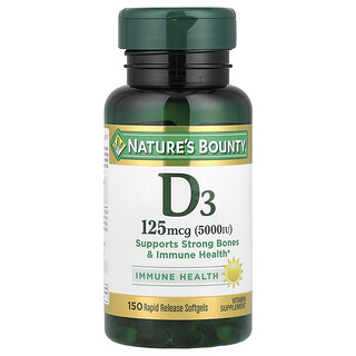 Nature's Bounty, Βιταμίνη D3, 125 mcg (5.000 IU), 150 μαλακές κάψουλες ταχείας αποδέσμευσης