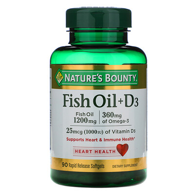 Nature's Bounty Рыбий жир + D3, 90 быстро высвобождаемых мягких капсул