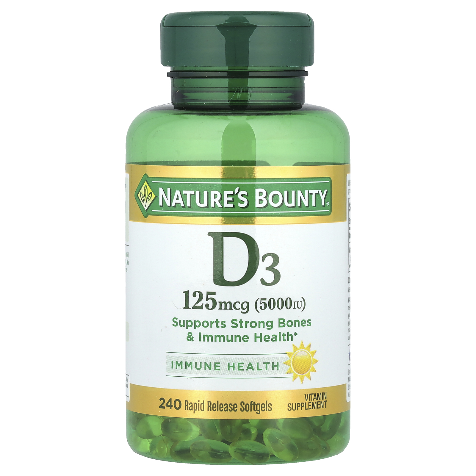 Nature's Bounty (네이처스바운티), 비타민D3, 125mcg(5,000IU), 속방형 소프트젤 240정