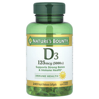Nature's Bounty, Vitamina D3, 125 mcg (5000 UI), 240 cápsulas blandas de liberación rápida